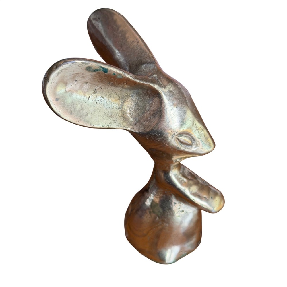 Vintage MCM Brass Mouse‎ Large Ears Figurine Mid Century Modern Taiwan Patina